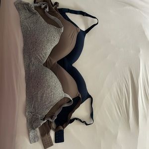 Set of 3 Soma Enbliss wireless bras, navy, grey & dark tan